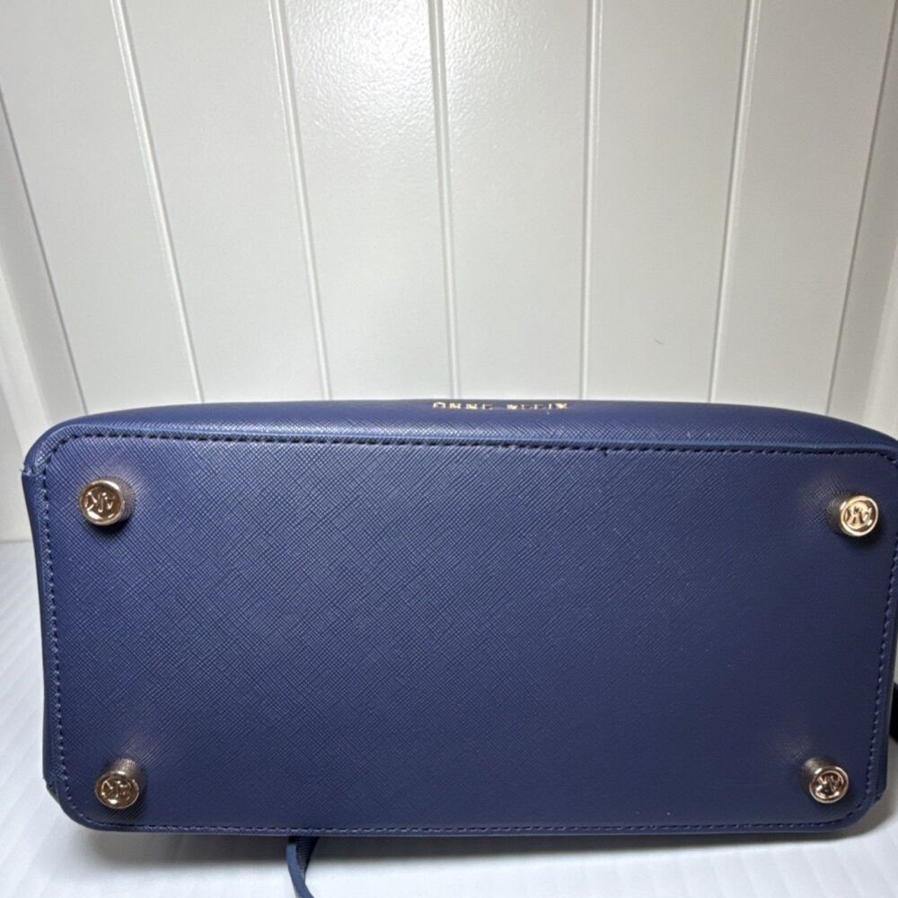 Anne Klein Navy Blue Satchel Gold Hardware Detachable Adjustable Strap Pockets - Picture 5 of 13
